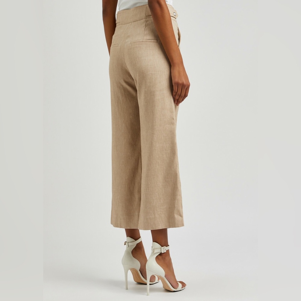 Veronica Beard Aubrie Women’s Khaki Linen-Blend Wide Leg Cropped Pants in Beige - Picture 3 of 16
